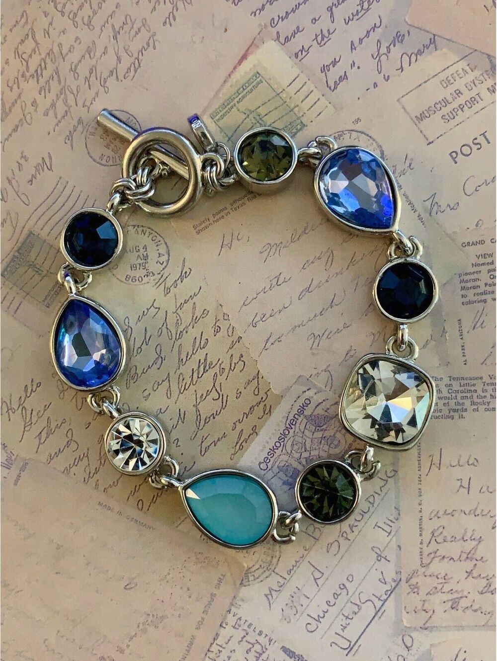 Vintage Colorful Gemstone Bracelet with Sparkling Blue and Green Stones